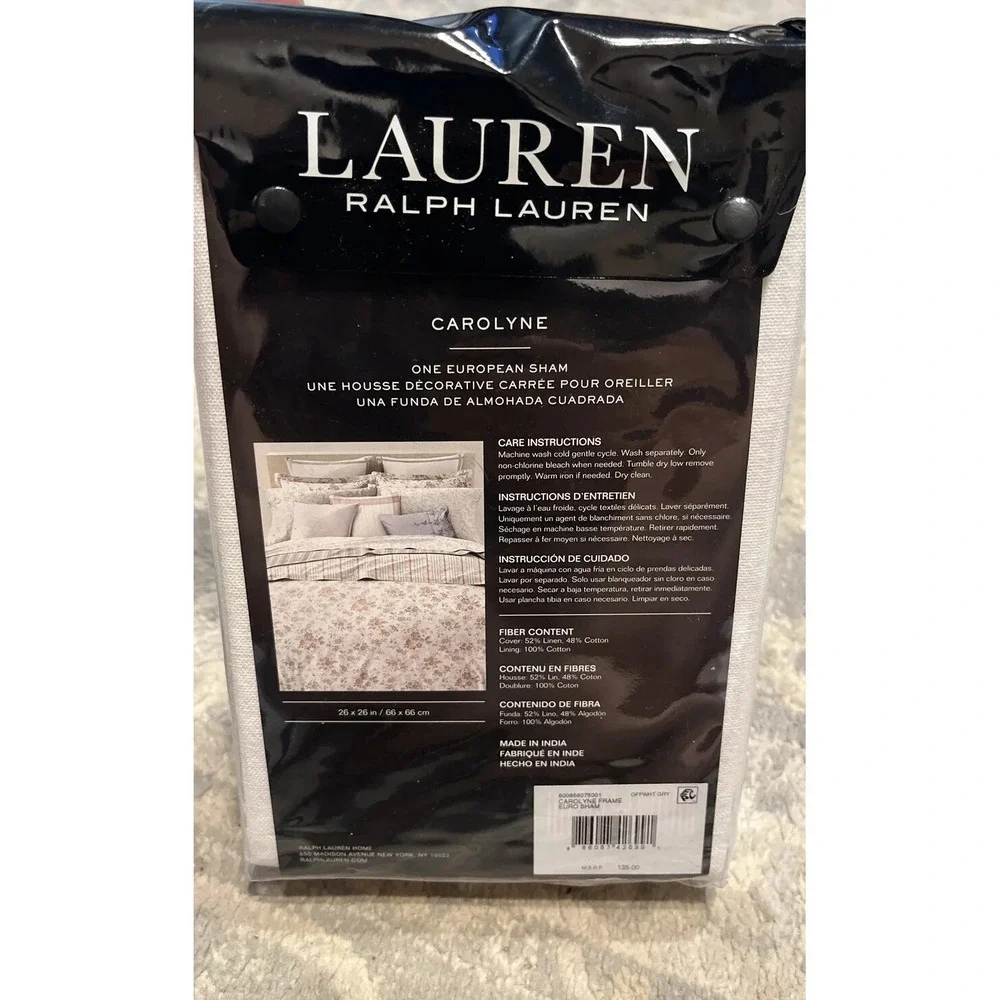 New‎ Lauren Ralph Lauren Carolyne European Sham Off White Gray Linen